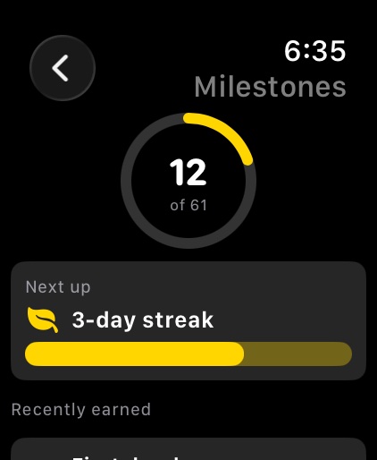Apple Watch milestones ring with next up progress